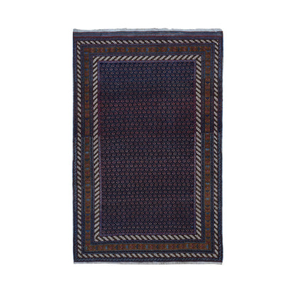 4'4"X6'10" Blue Antique Zoroastrian Hand Knotted Pure Wool Soft Clean Rug