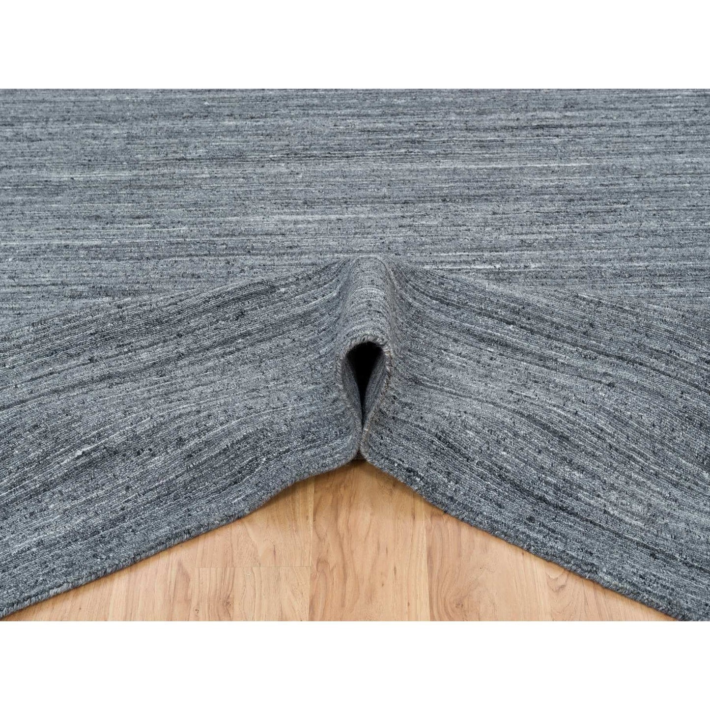 12'X12' Gray Modern Striae Design Natural Wool Hand Loomed Square Rug