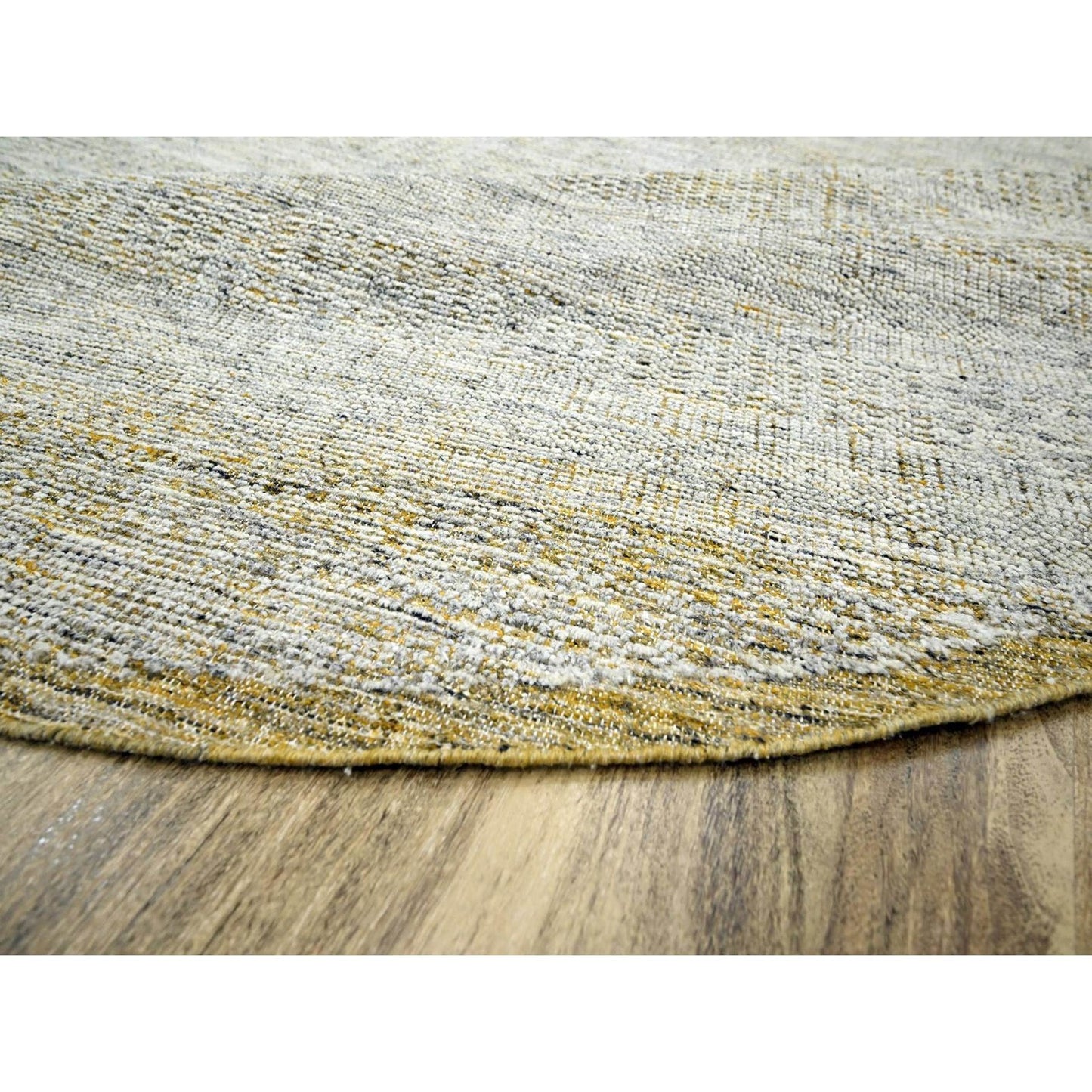 10'X10' Yellow Pure Wool Round Rug Hand Knotted Oxidized Grass Design