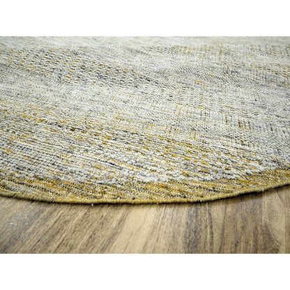10'X10' Yellow Pure Wool Round Rug Hand Knotted Oxidized Grass Design
