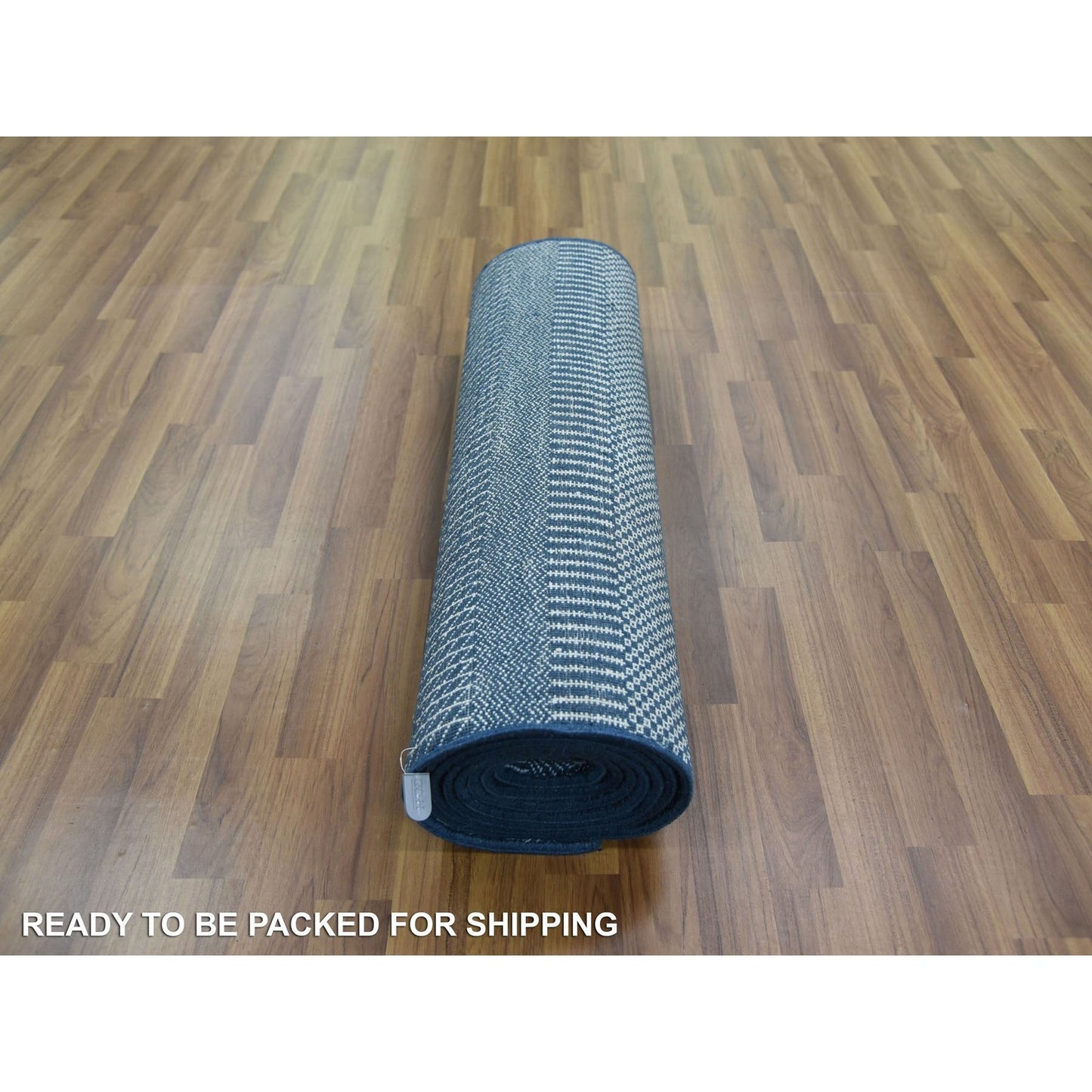 2'9"X11'4" Blue Modern Grass Design Wool And Silk Hand Knotted Runner Rug