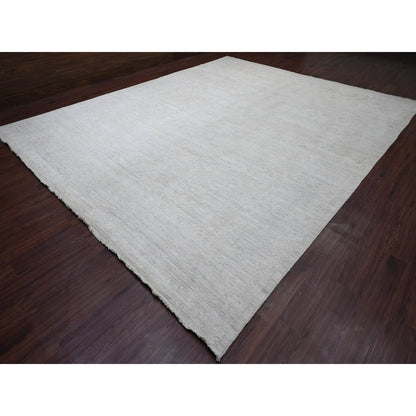 12'X14'8" White Hand Knotted Angora Oushak Leaf Design Wool Oversized Rug