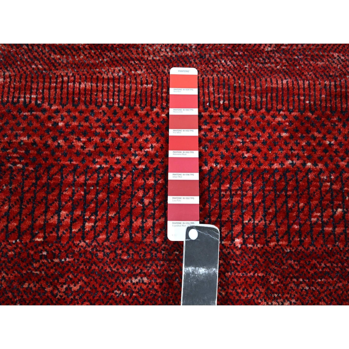 2'6"X11'10" Red Modern Grass Design Hand Knotted Wool And Silk Runner Rug