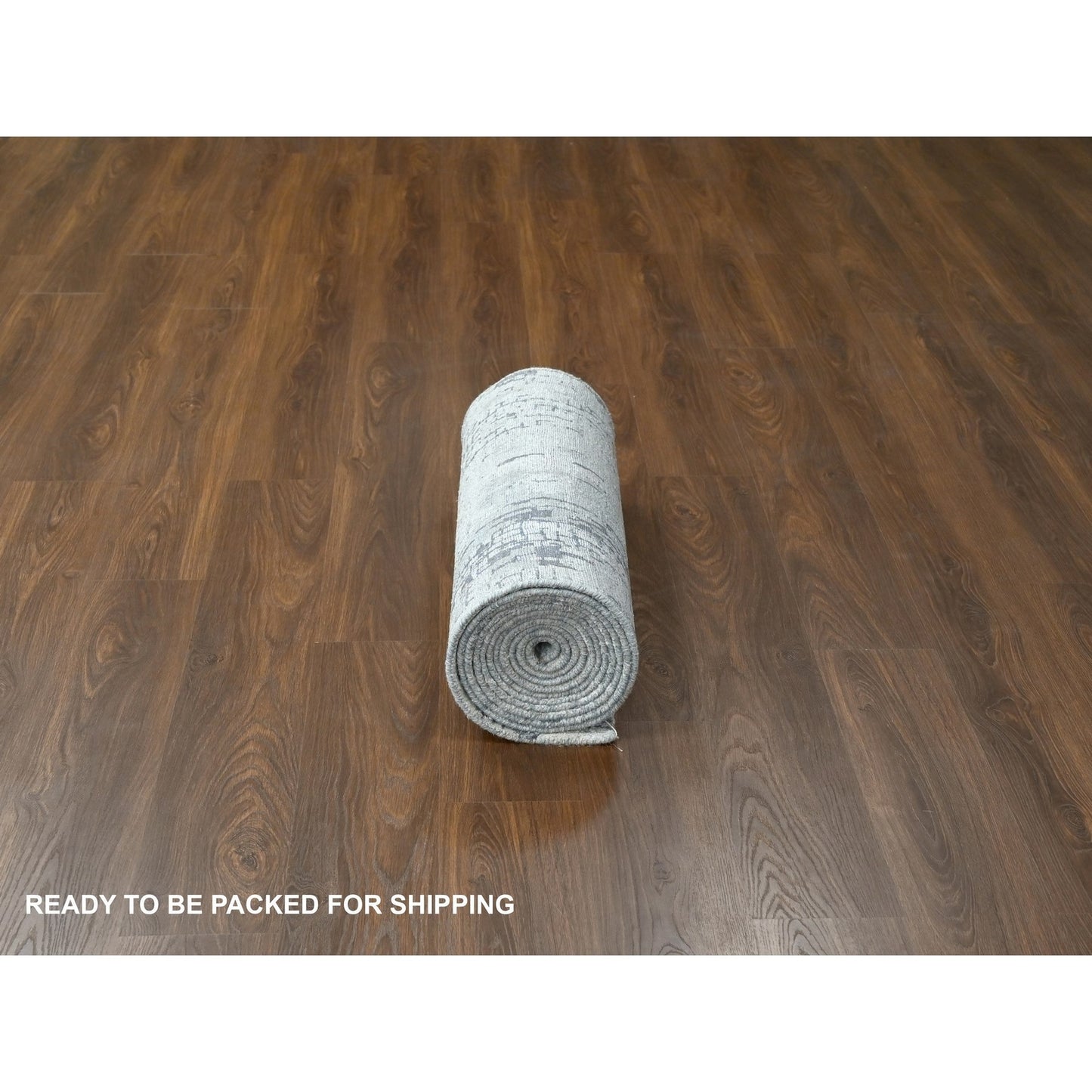 Rug 2'5"x18' Rustic Gray Wool and Silk Hand Knotted Abstract XL Runner