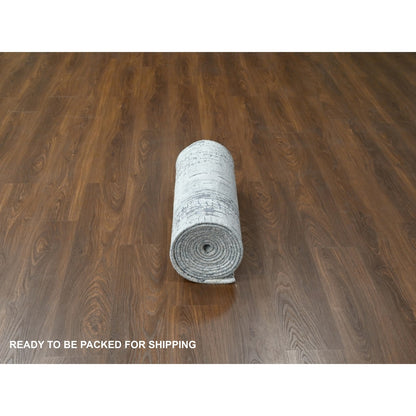 Rug 2'5"x18' Rustic Gray Wool and Silk Hand Knotted Abstract XL Runner