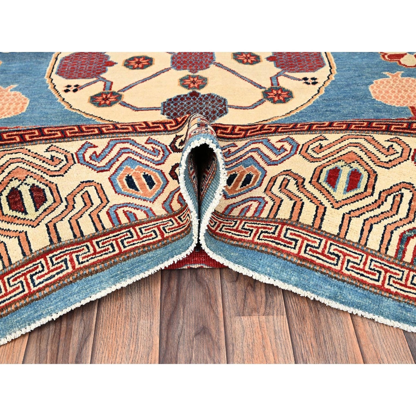 8'X9'9" Fjord Blue Afghan Special Kazak Pure Wool Hand Knotted Oriental Rug