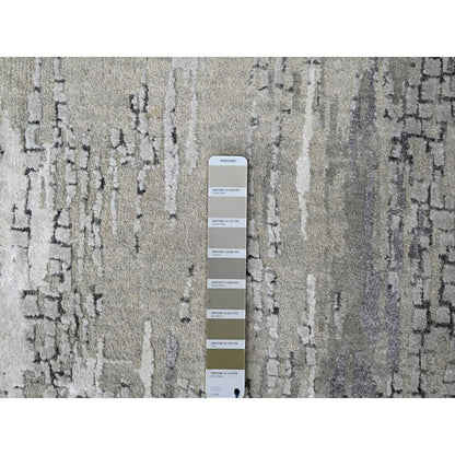 2'5"X18' Rustic Gray Wool And Silk Hand Knotted Abstract Xl Runner Rug
