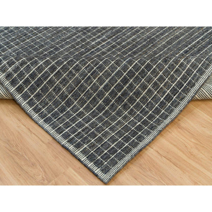 8'X9'10" Davy Gray Modern Wool Box Design Plain Loomed Knotted Rug