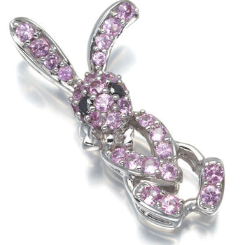 Pink Sapphire Black Diamond Rabbit Pendant 18K