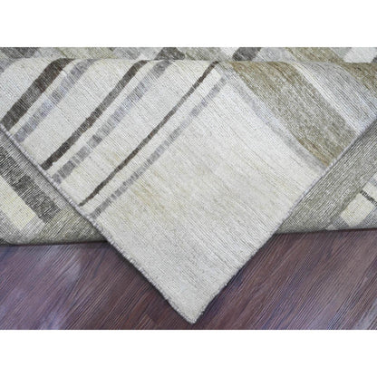 8'8"X11'8" Brown Bauhaus Inspired Line Design Hand Knotted Pure Wool Rug