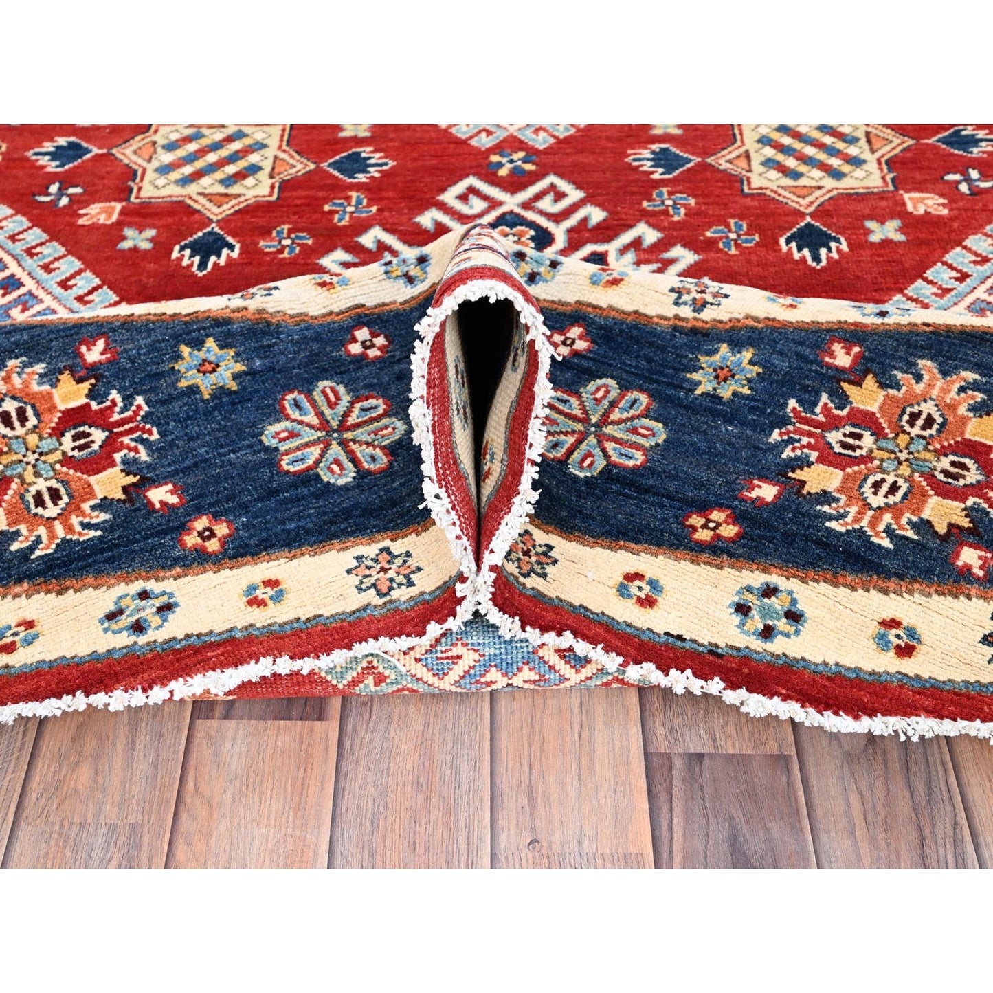 7'10"X7'9" Red Soft Wool Special Kazak Hand Knotted Round Oriental Rug