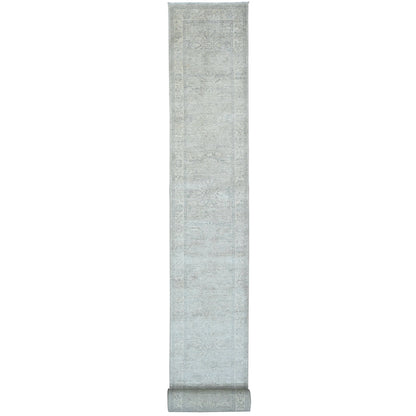 2'4"X29'3" White Heris All Over Design Pure Wool Hand Knotted Runner Rug
