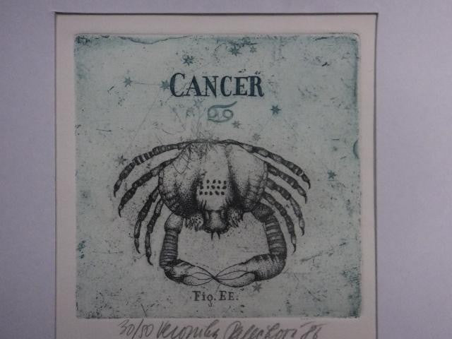Veronika Paleckova "Cancer" Signed Color Etching Limited 50 Zodiac Art Framed