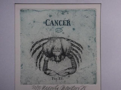 Veronika Paleckova "Cancer" Signed Color Etching Limited 50 Zodiac Art Framed