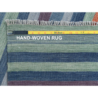 10'4"X14'2" Flat Weave Kilim Stripe Design Wool Hand Woven Over Size Rug
