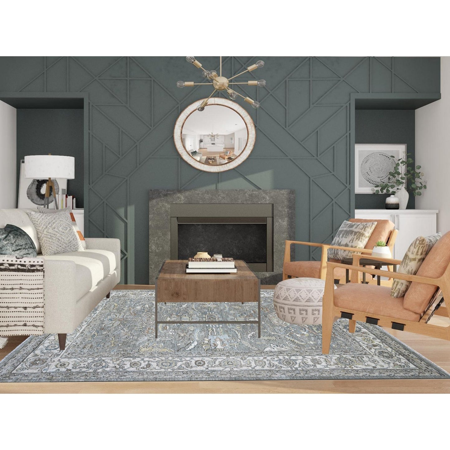 8'3"X10'5" Ultimate Gray Fine Aryana Peshawar Heris Oriental Rug