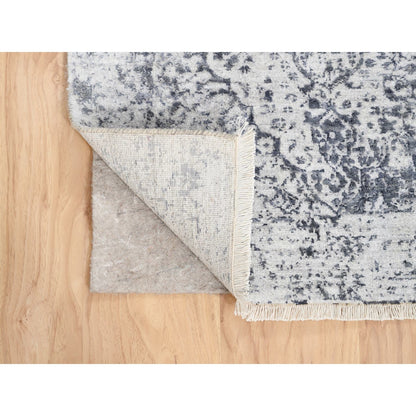 2'6"X6' Hand Knotted Gray Erased Farsian Design Wool/Silk Runner Rug