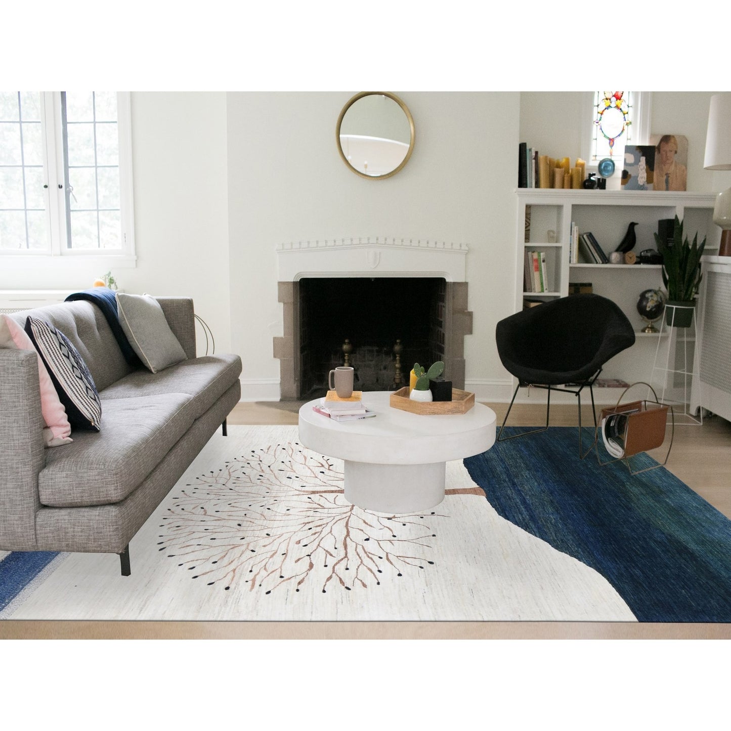 8'7"X12' Ivory Modern Wool Gabbeh Design Hand Knotted Oriental Rug