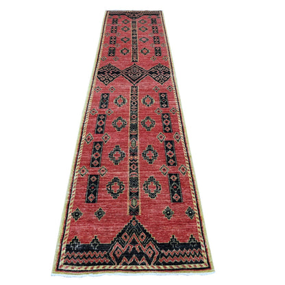 2'7"X11'2" Indian Red Peshawar With Berber Influence Runner Oriental Rug