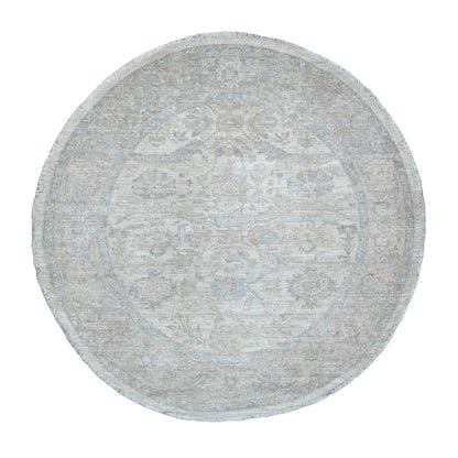 5'9"X5'9" Ivory Heris All Over Design Pure Wool Hand Knotted Round Rug
