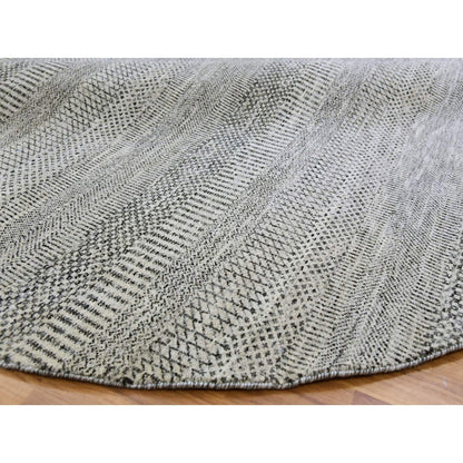8'X8' Bright Gray Hand Knotted Grass Design Round Pure Undyed Wool Rug