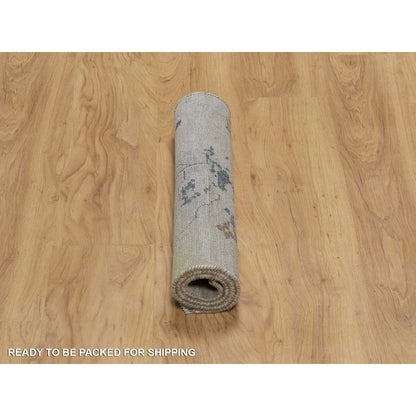 2'1"X3' Gray Broken Pattern Agra Design Pure Wool Hand Knotted Mat Rug