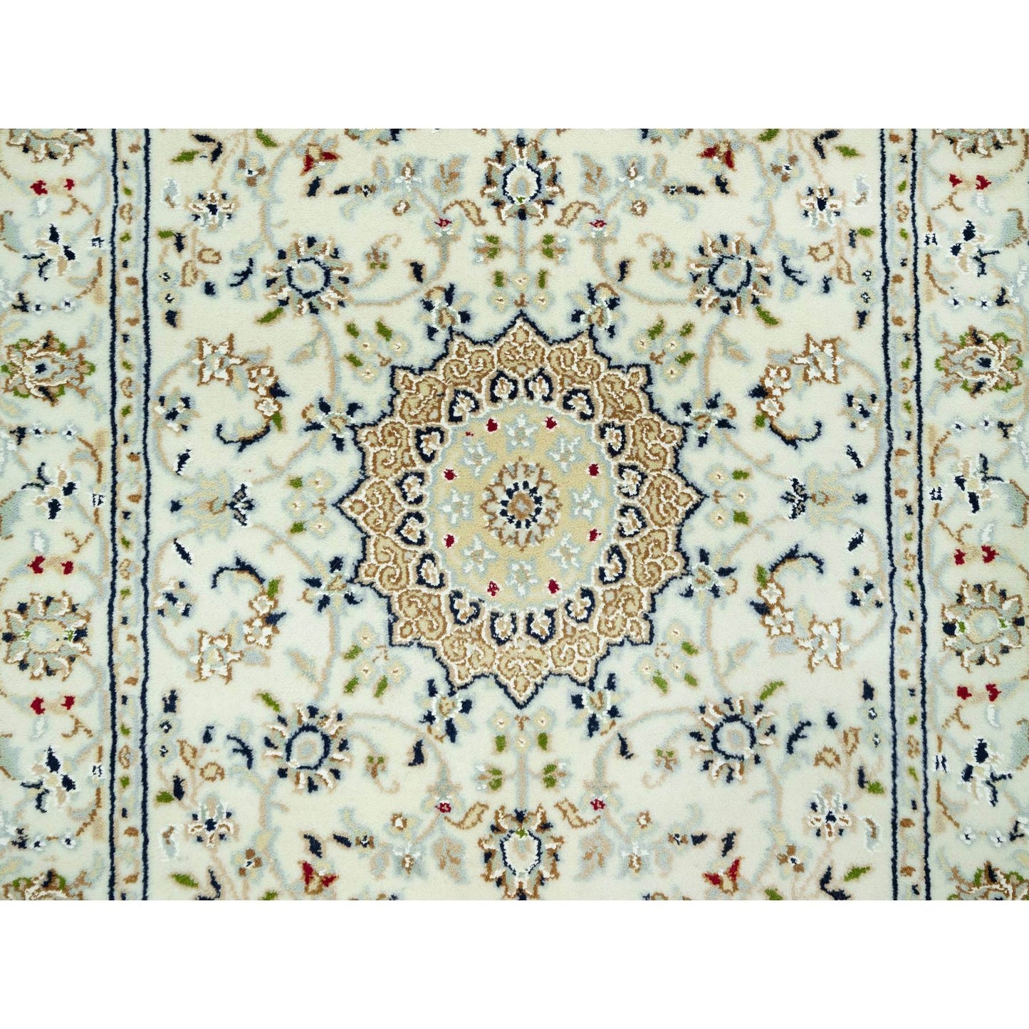 2'8"X12'1" Ivory Nain Hand Knotted 100% Wool 250 Kpsi Runner Oriental Rug