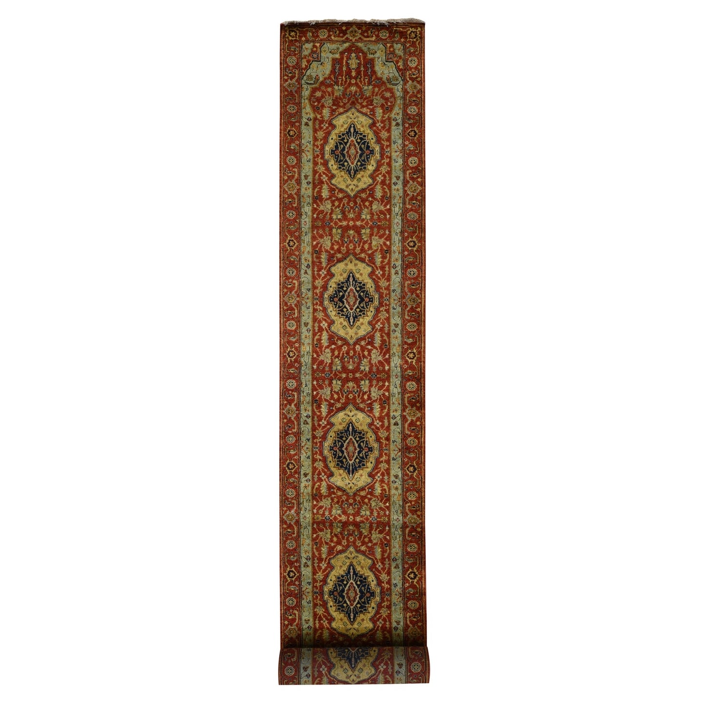 2'7"X17'7" Red Xl Antiqued Heris Hand Knotted Wool Runner Oriental Rug