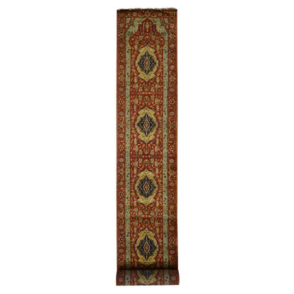 2'7"X17'7" Red Xl Antiqued Heris Hand Knotted Wool Runner Oriental Rug