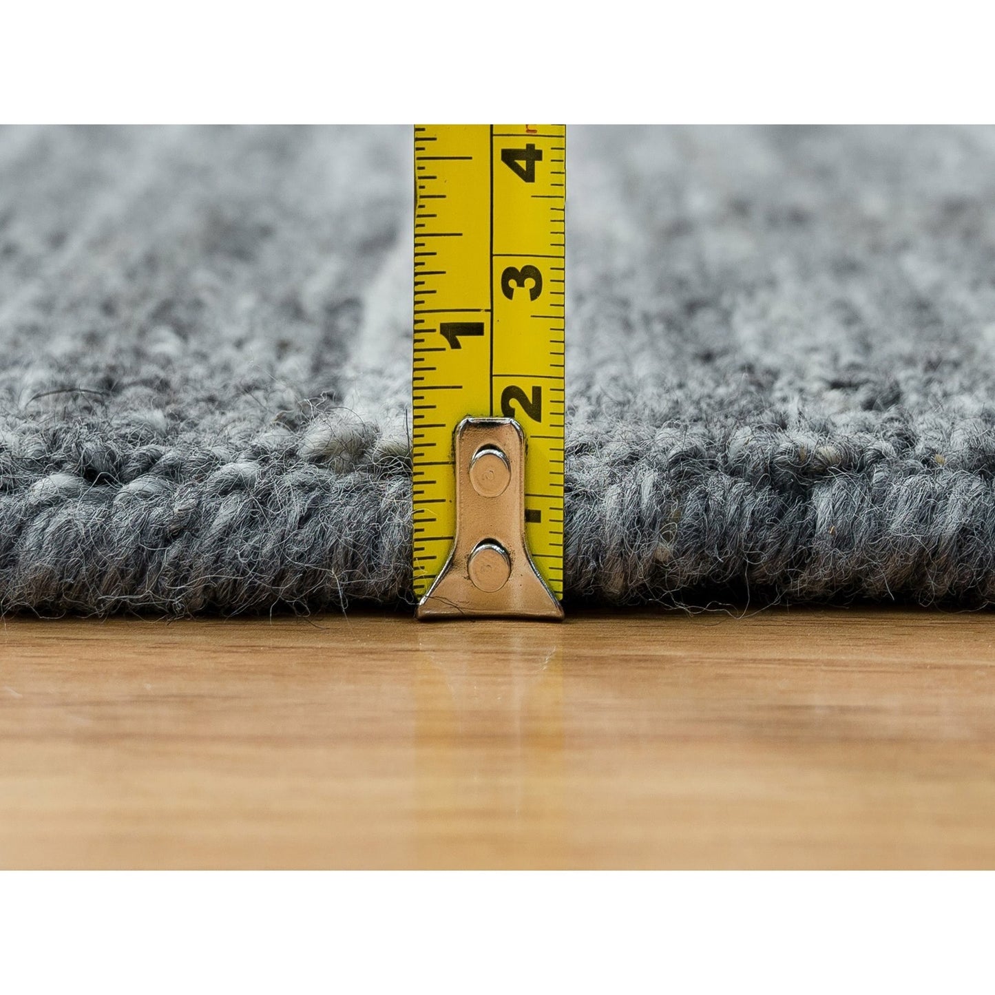 12'X12' Gray Hand Loomed Modern Striae Design Organic Wool Round Rug