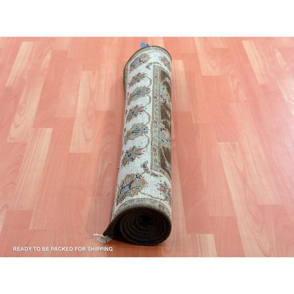 3'X5'1" Breen Brown Rajasthan Hand Knotted Wool And Silk Oriental Rug