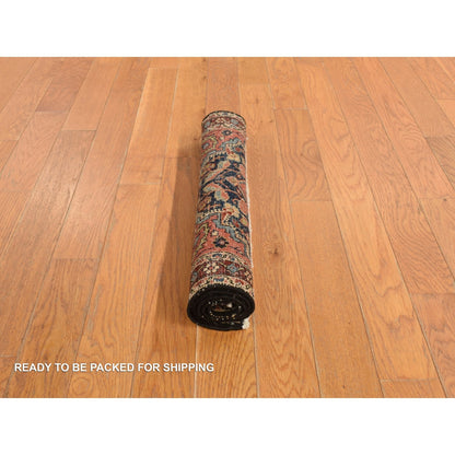 2'X2'10" Blue Antique Zoroastrian Sarouk Hand Knotted 100% Wool Mat Rug