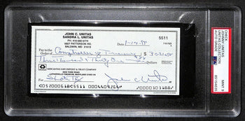 Johnny Unitas Signed 1/14/99 Check Psa/Dna Mint 9