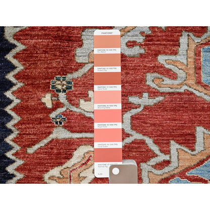 8'1"X9'8" Scarlet Red Peshawar Heris Hand Knotted High Mountain Wool Rug