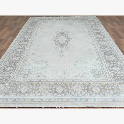 6'9"X10'10" Hand Knotted Gray Wool Worn Clean Farsian Karman Rug