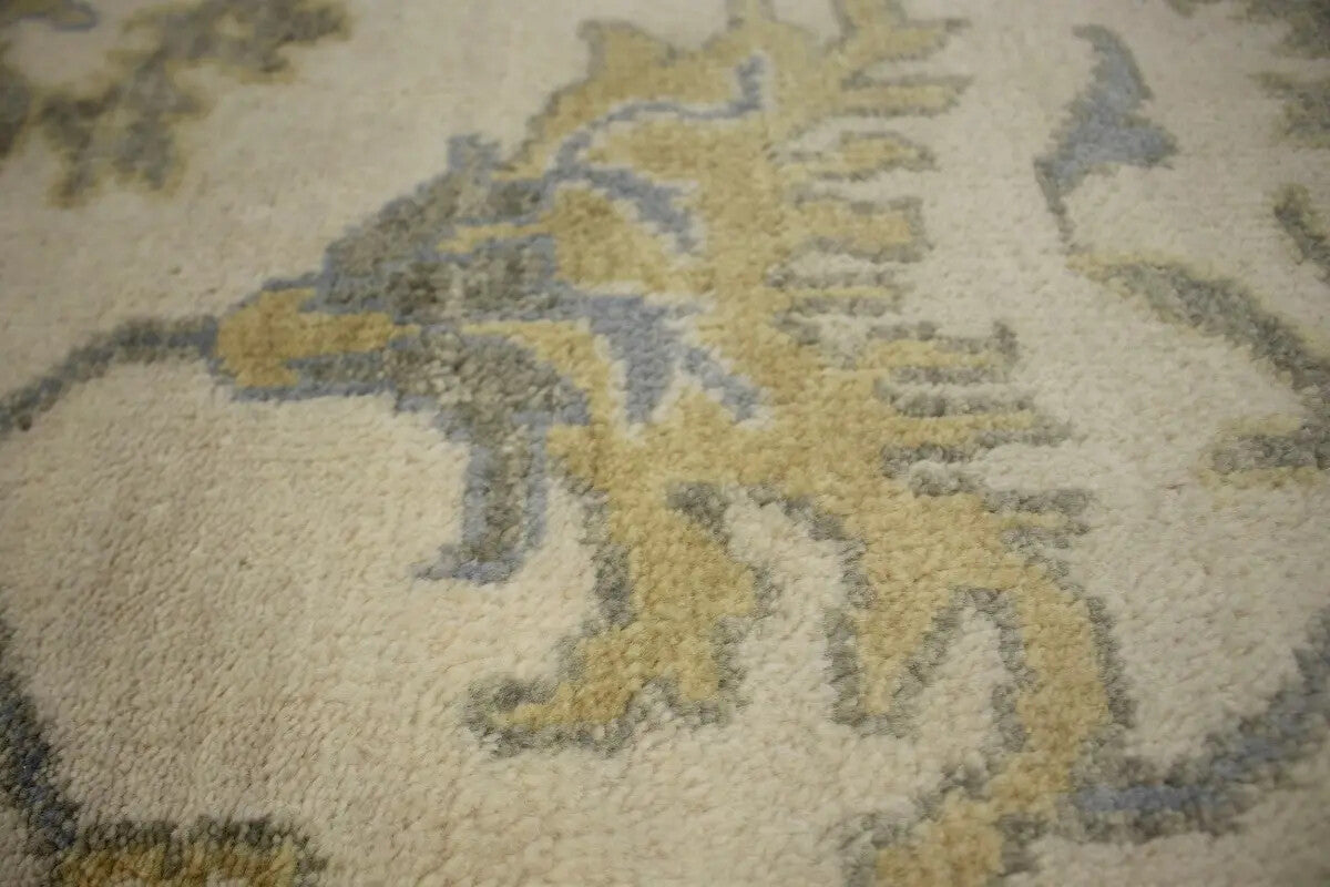 Hand-Knotted Oushak Chobi Wool Rug Cream Floral
