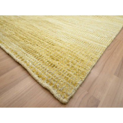10'X14' Honey Brown Modern Grass Design Hand Knotted Wool And Silk Rug
