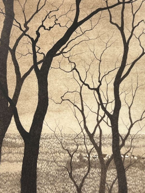 Setting Sun Etching 1987 Authentic Framed Ryohei Tanaka Signed Art 47/ 100