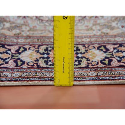 4'1"X6'1" Tobacco Brown Hand Knotted 100% Silk 400 Kpsi Oriental Rug