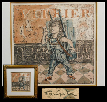 Leonard Tsuguharu Foujita Woodblock Print 1960 "Glass Seller" Little Professions