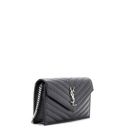 Saint Laurent Classic Monogram Wallet On Chain Matelasse Chevron Leather Small