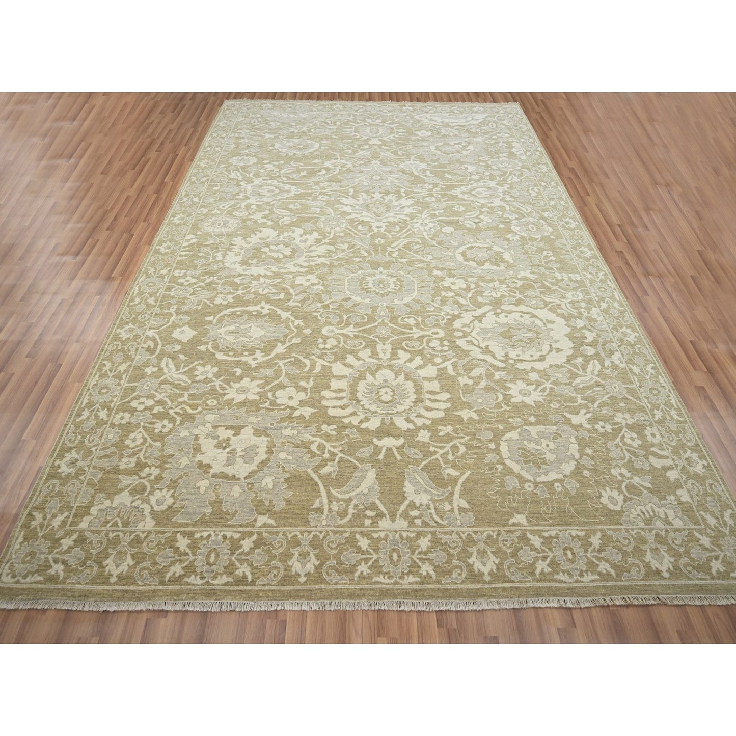 9'X12' Green Ziegler Mahal Large Flowers Design All Wool Hand Knotted Rug