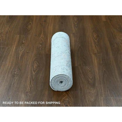 2'3"X11'2" Gray Oushak Design Soft Velvety Wool Hand Knotted Runner Rug