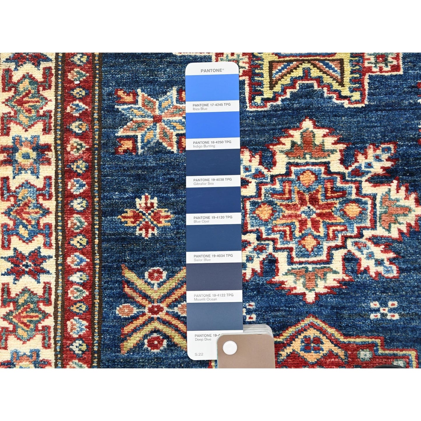 2'10"X13'8" Blue Afghan Super Kazak Wool Hand Knotted Runner Rug