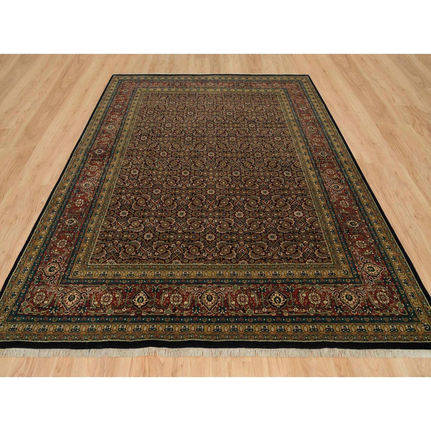 8'1"X10'1" Navy Blue Herrita Design 175 Kpsi Pure Wool Hand Knotted Rug