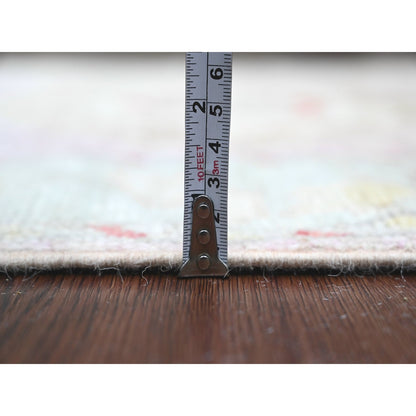 2'10"X11'7" Pink Wool Angora Oushak Leaf Design Hand Knotted Runner Rug