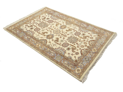 Handmade Cream Oushak Chobi Oriental Rug Floral