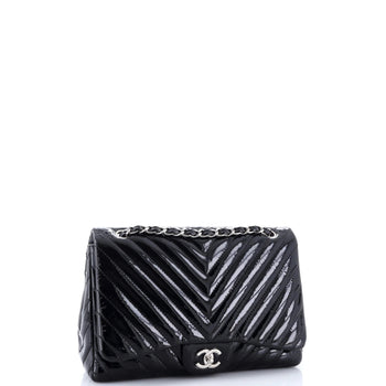 Chanel Classic Single Flap Bag Chevron Patent Jumbo