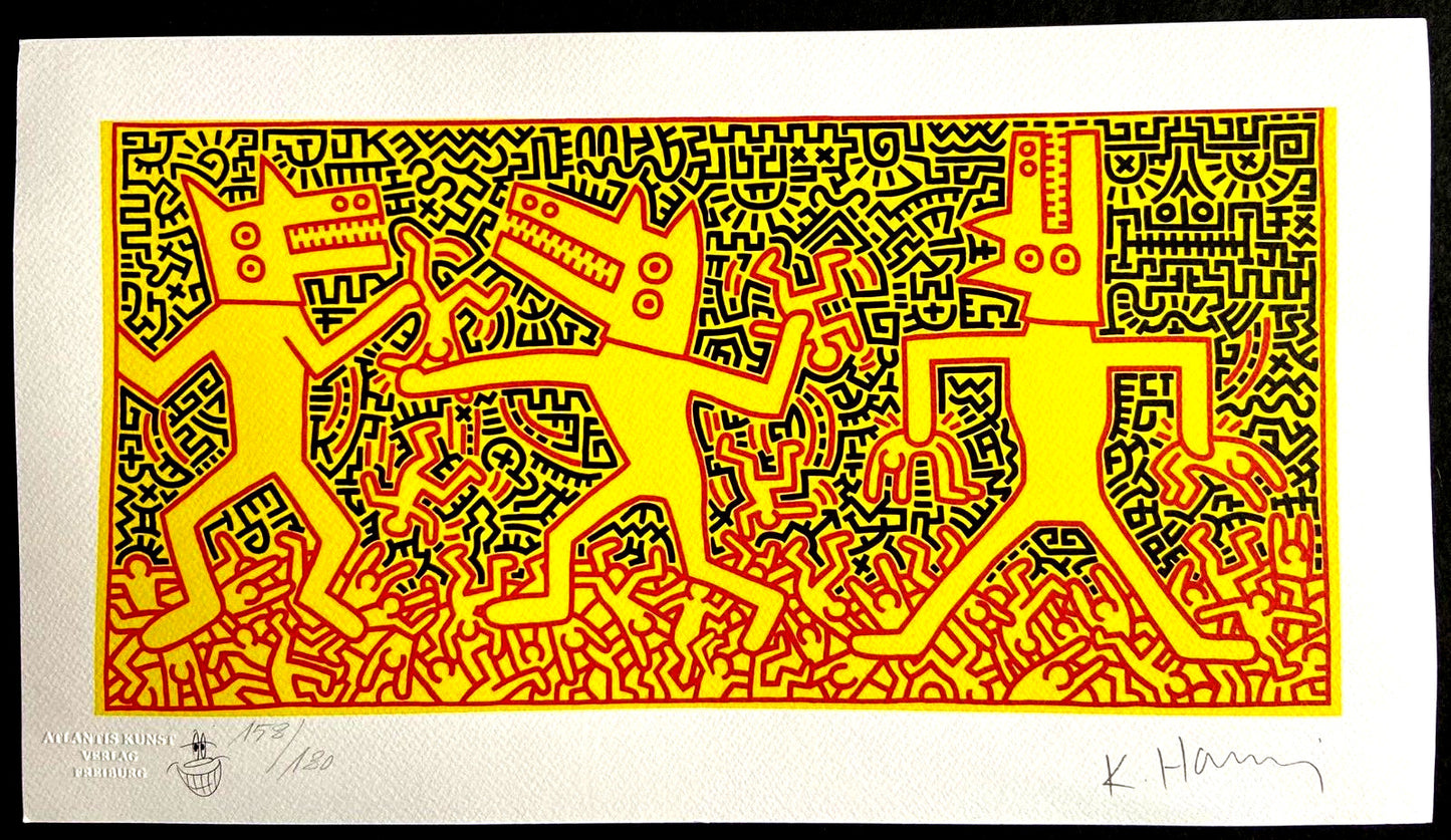Keith Haring Lithograph Coa Signed By Hand Numbered Crayon Stamp