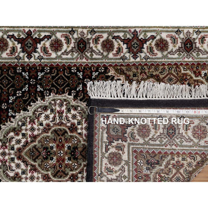 Runner 2'7"x6'9" Black Hand Knotted Rug Tebraz Mahi Medallion Design Wool